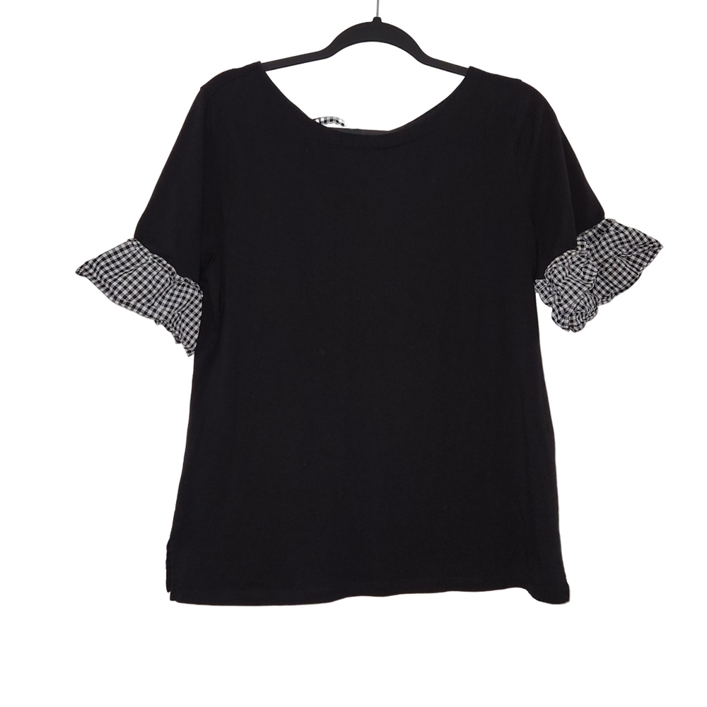 Talbolts Ruffle Flare Checkered Sleeve Blouse